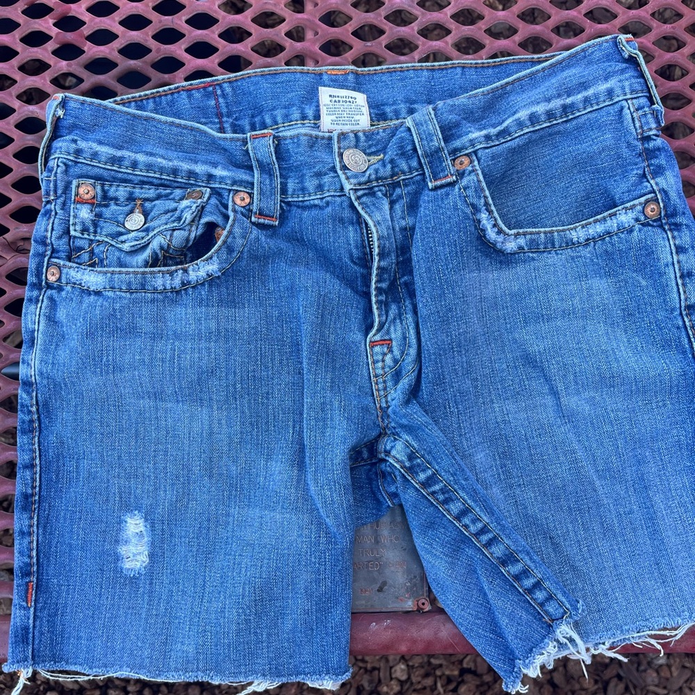 True Religion Men’s Blue Distressed Jean Shorts